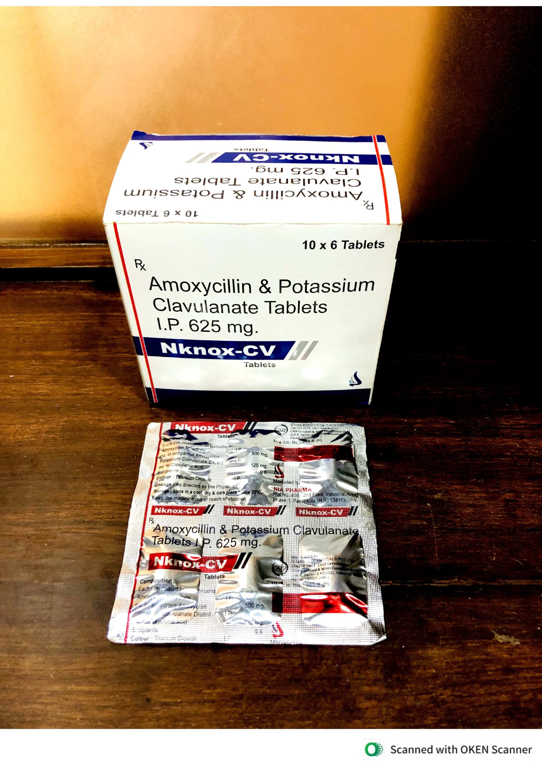 Amoxycillin & Potassium Clavulanate Tablets I.P 625 mg.(Nknox-CV)