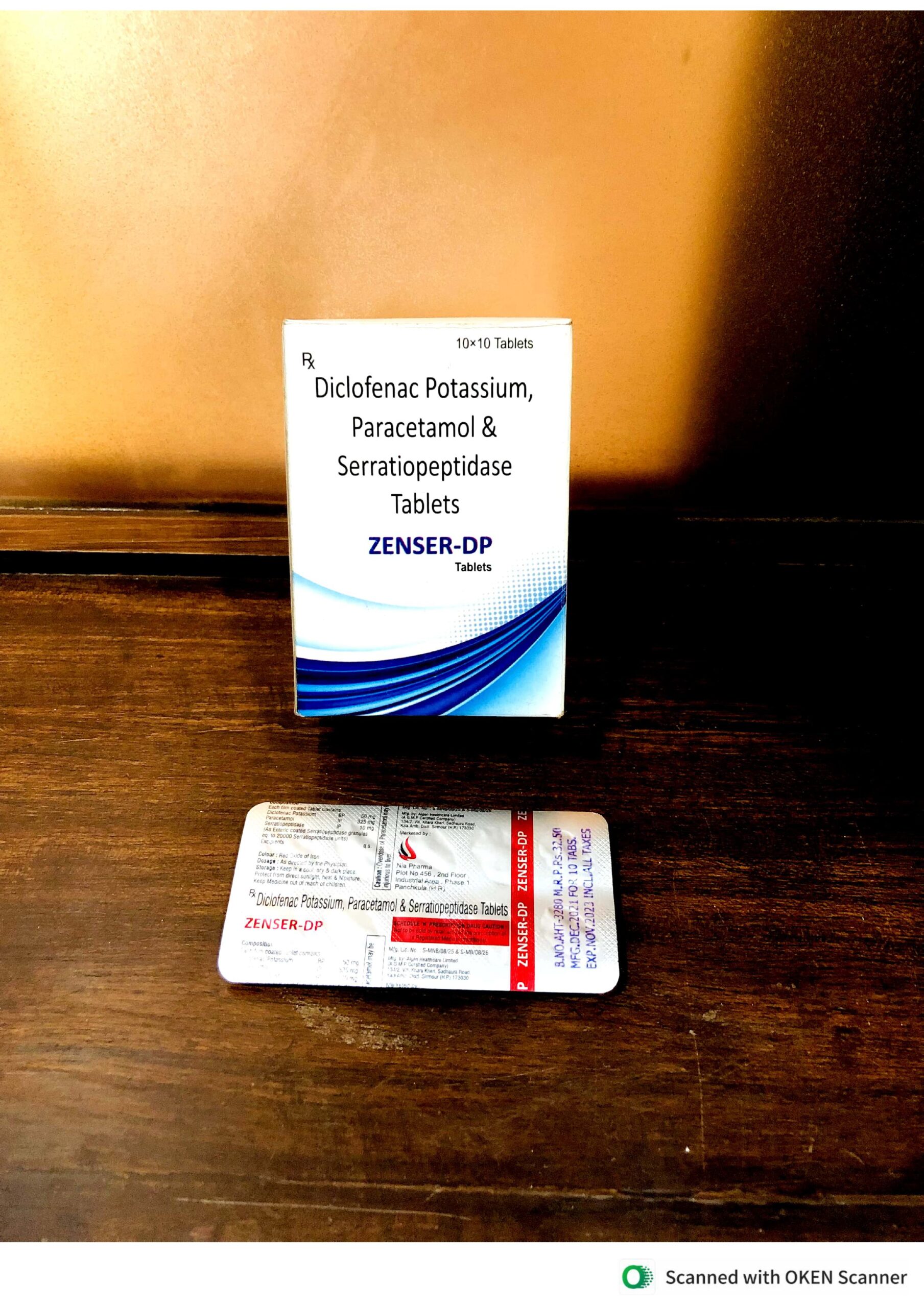 Diclofenac Potassium, Paracetamol and Serratiopeptidase Tablets (ZENSER-DP)